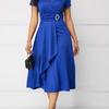 Women's V Neck Ruched Waist Asymmetrical Ruffle Midi Dress Elegant Party Dress