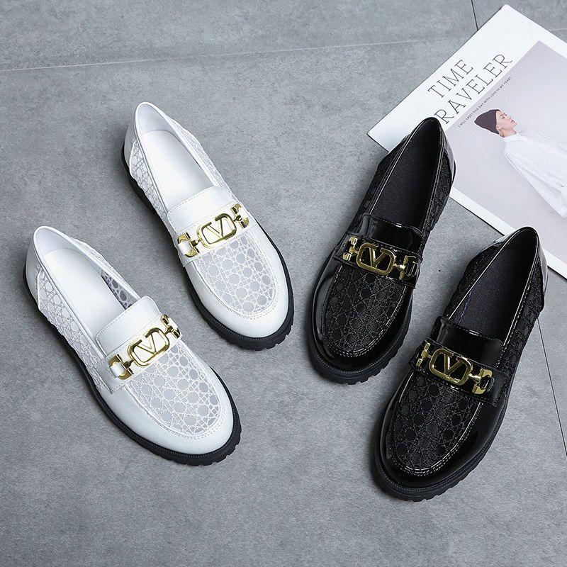 Leather Shoes Women's Thick Soled Summer New Style Versatile Breathable Mesh One Foot Single Shoe