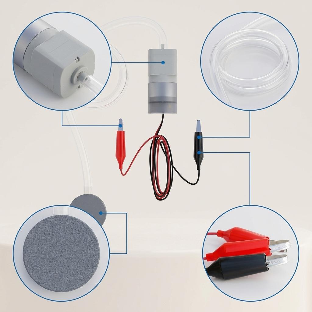 12V Car Oxygen Pump for Live Fish Transport, Portable DC Aerator with Battery Clips Black Shell 370