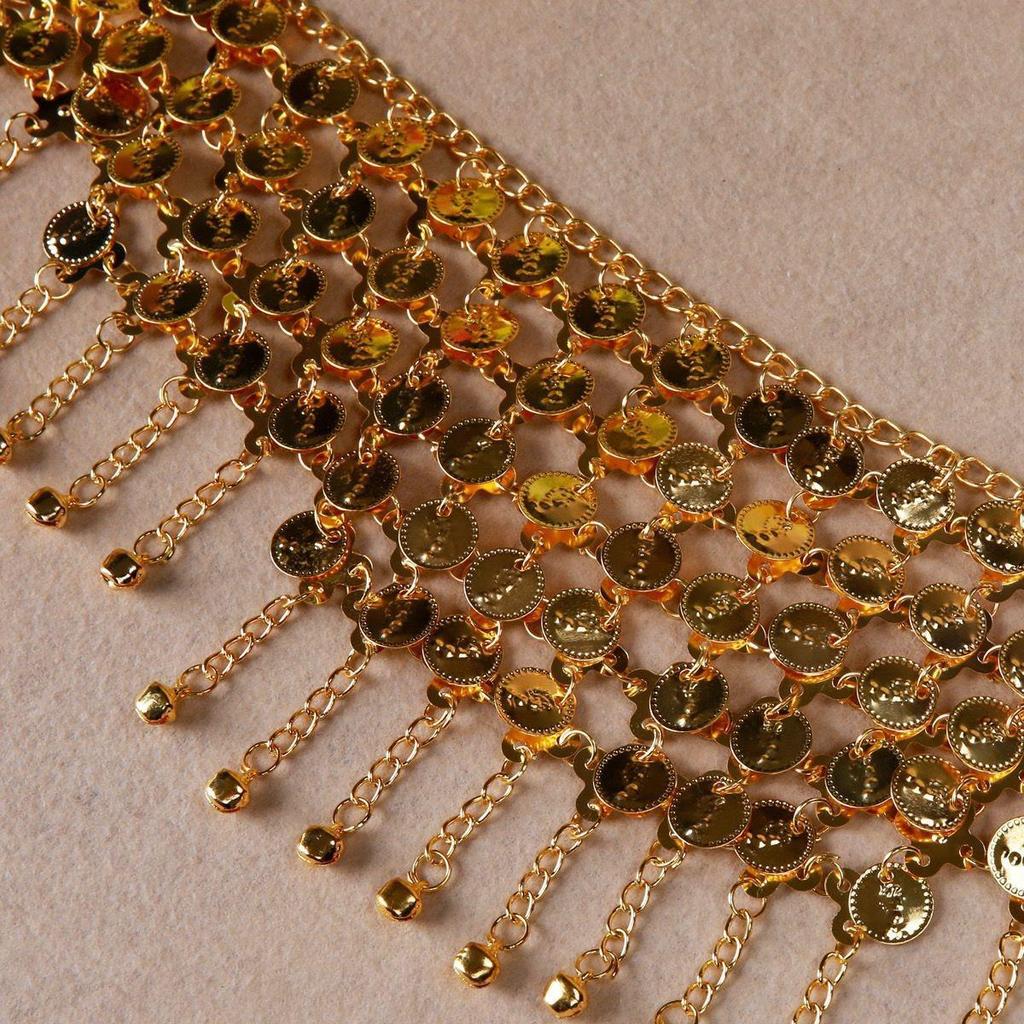 Belly Dance Waist Scarf with Gold Coins and Tassels