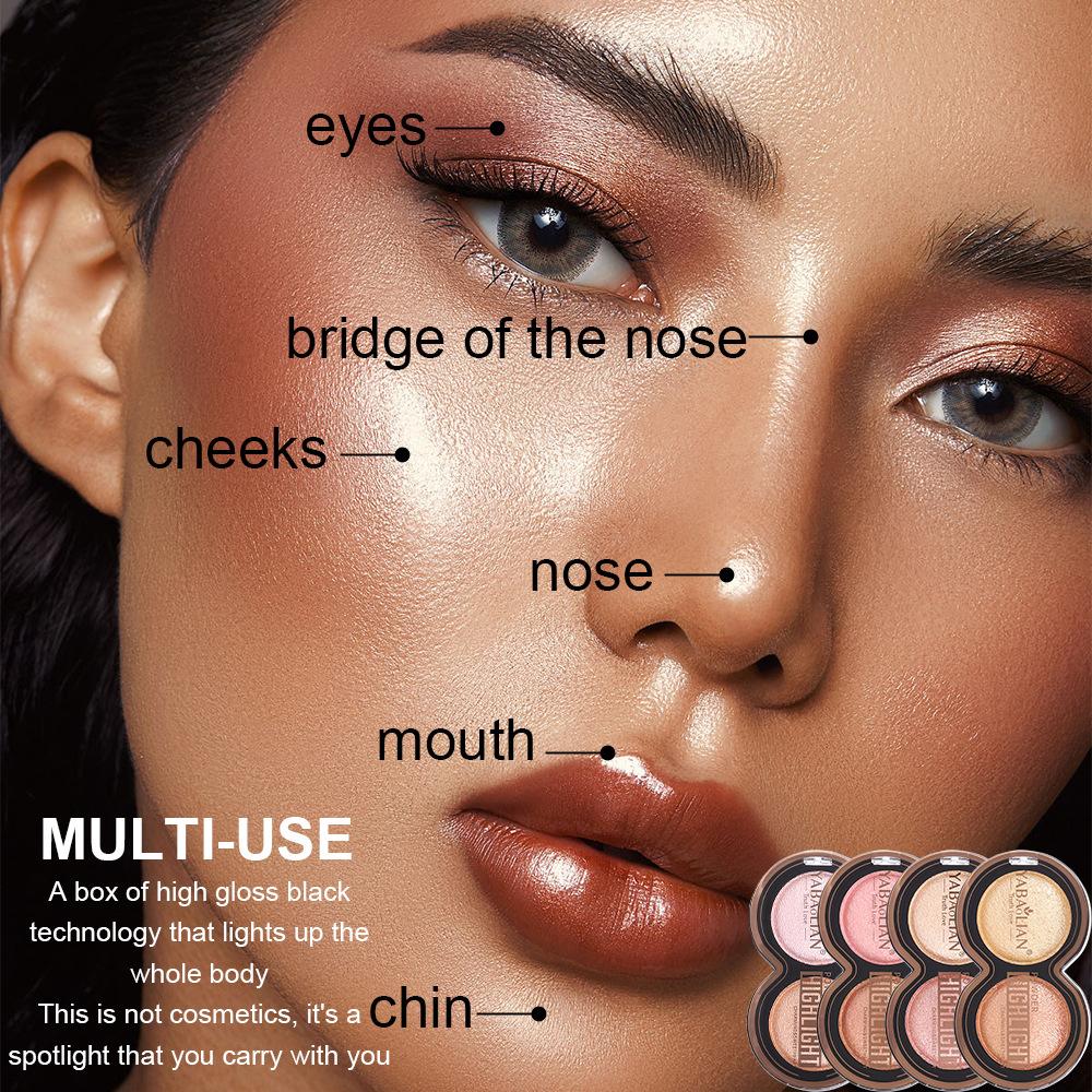 Combination Highlighter Powder Makeup Palette, Shimmer Glitter Highlighter Palette High Pigment Face Illuminator Makeup Gloss