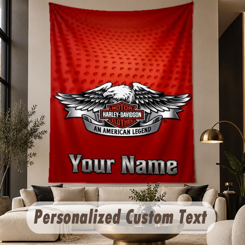 Tapeçaria com Texto Personalizado Estampa Harley-Davidson Tapeçaria de Parede Decoração de Parede para Sala de Estar Interna