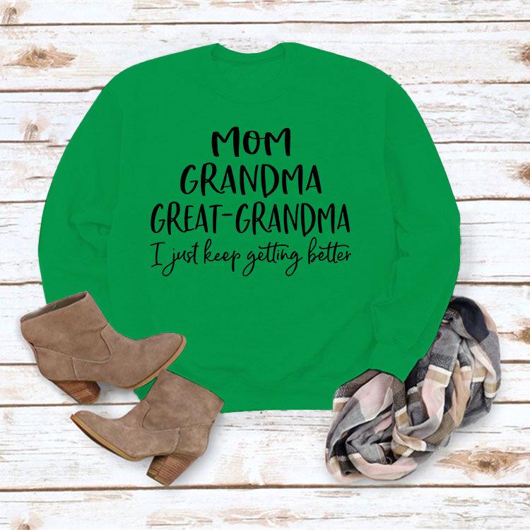 "European & American Fashion Grandma Letter Long-Sleeve T-Shirt, Autumn/Winter, Plus Size"
