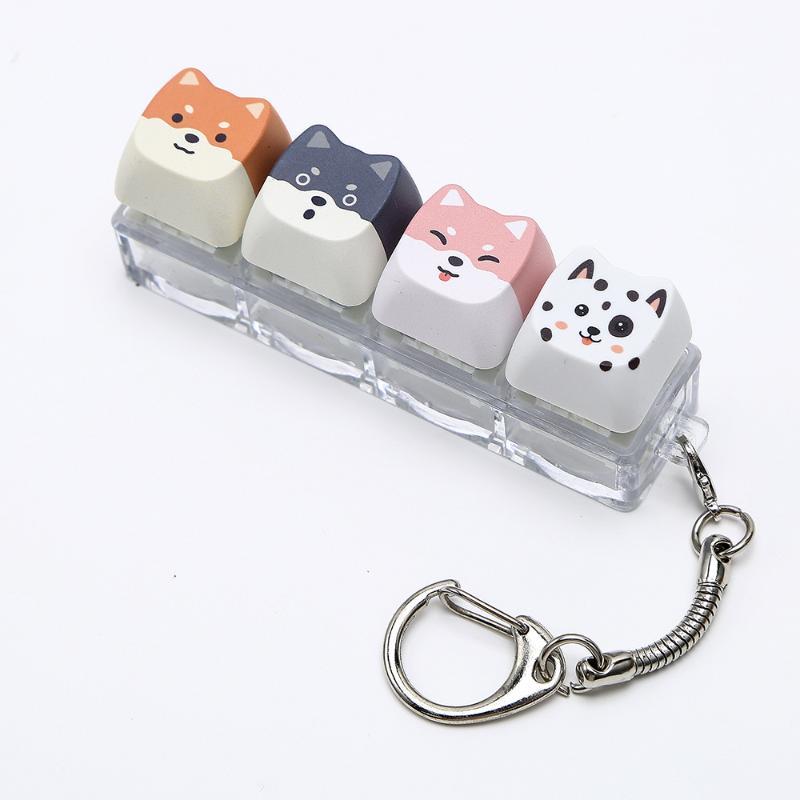 Cute Cats And Dogs Keychain 4 Keys Keyboard Key Ring Backpack Pendant Decompression Tool Stress Relief Toy