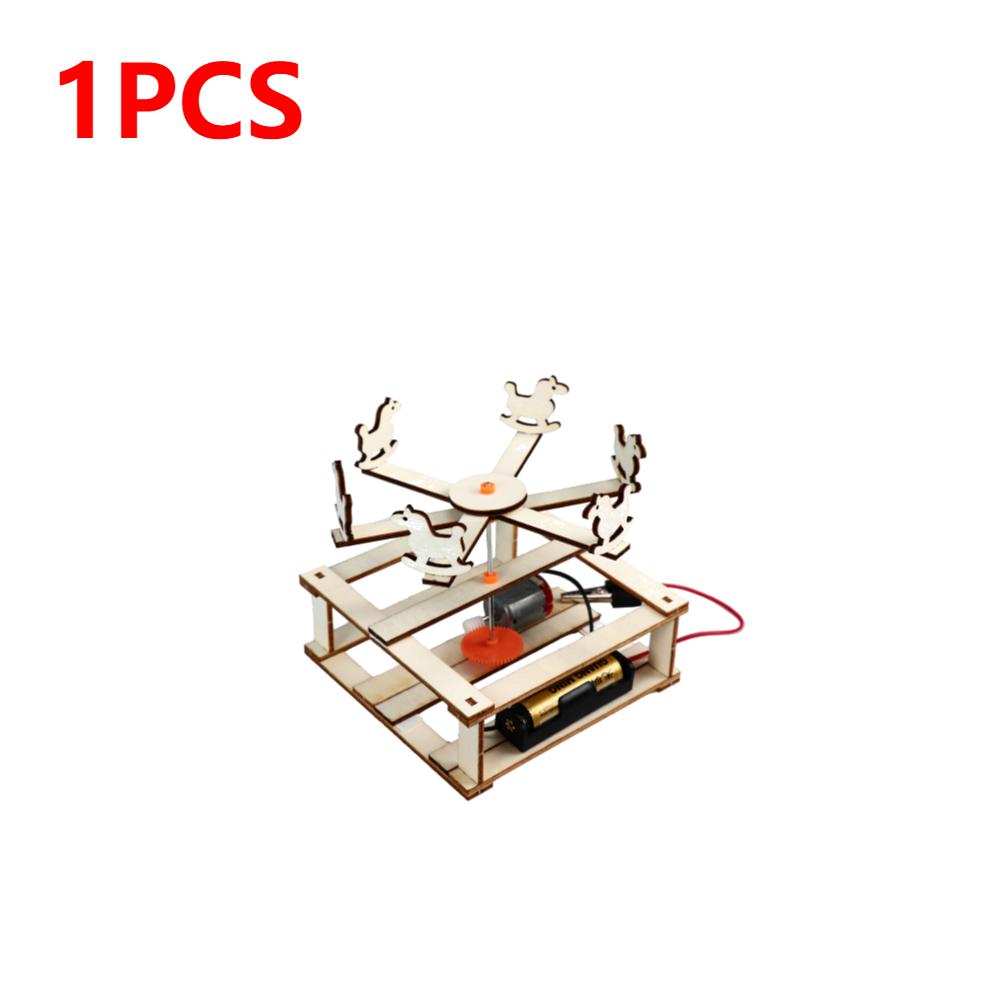 DIY Wooden Assembled Merry-Go-Round Model Battery Powered Physical Educational Toys Eco-Friendly for Intellectual Development