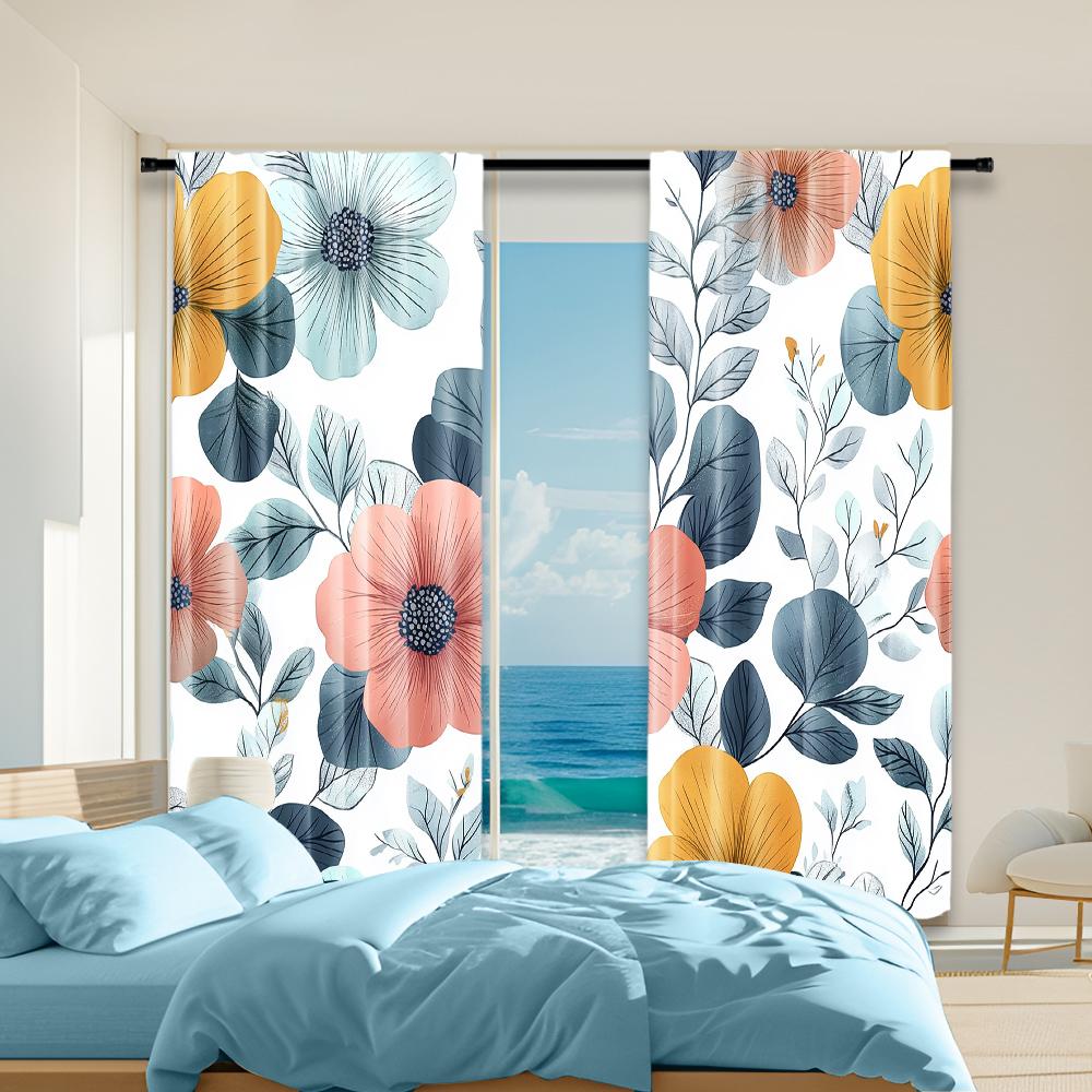 

Versatile Polyester Transparent Curtains Home Decoration Floral Use Bedrooms Living Rooms Set Of 2 Made Sitting Room Decor W100*H70(CM)-Grommet top&1PCS