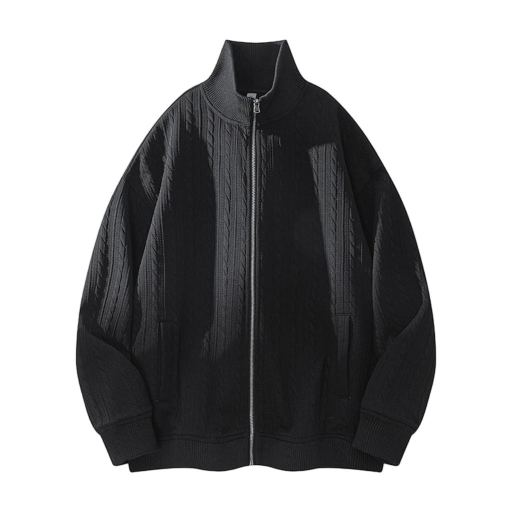 New Men's Hoodie With A Textured Stand-up Collar, Zipper Jacket, Knitted Double-layer Twisted Cardigan