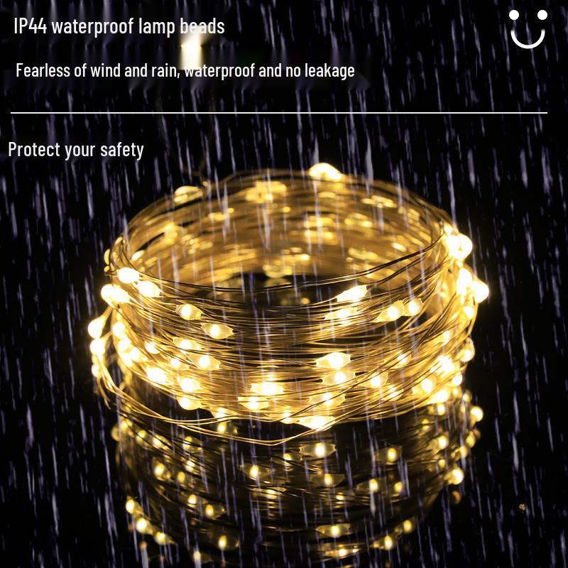 

Уличные светодиодные цветные гирлянды: Медные гирлянды на солнечной батарее с восемью режимами для рождественских и праздничных украшений. 7m 50 lights, Small Panel