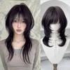 Synthetic Women Wig Hairpiece 18inch High-layered Mullet Haircut Wolf Cut Black Wig with Hair Bangs for Women Daily Party Use
