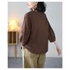 Women Crew Neck Puff Three Quarter Sleeve Cotton Tee Loose Oversized Curved Hem Casual Basic Blouse