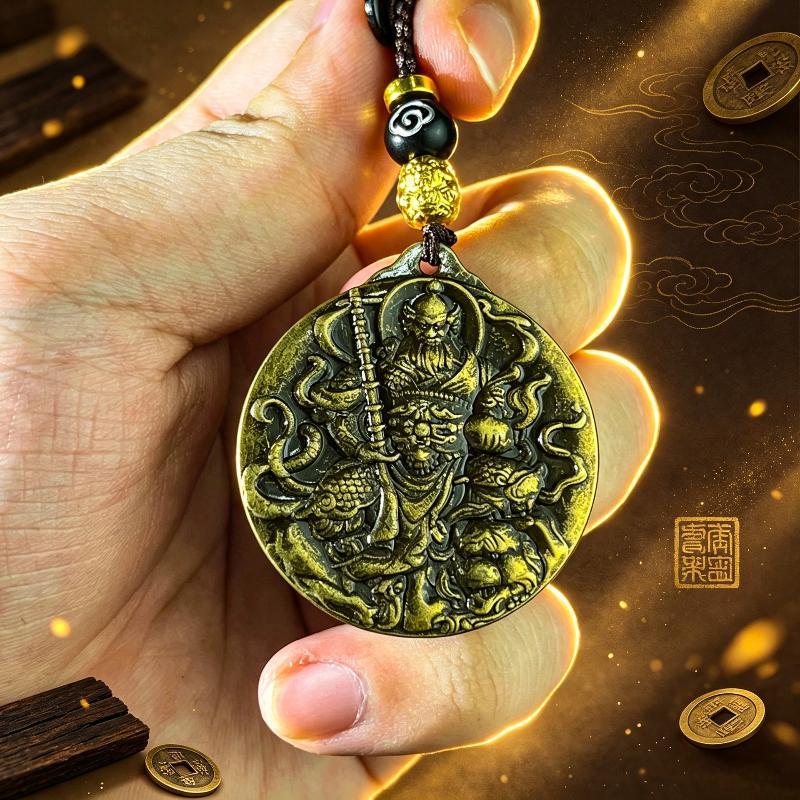 Vintage Brass Zhao Gongming Lucky Pendant Keychain Fortune Blessing Design For Car Key Bag Decoration Good Luck Gift