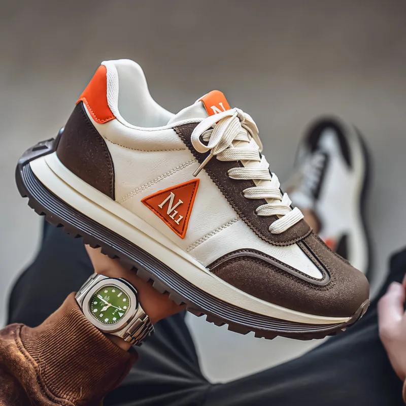 Fashion Spring New Men Casual Sports Shoes Versatile Leather Surface Thick Sole and Versatile Men Shoes Outdoors Comfortable Sneakers