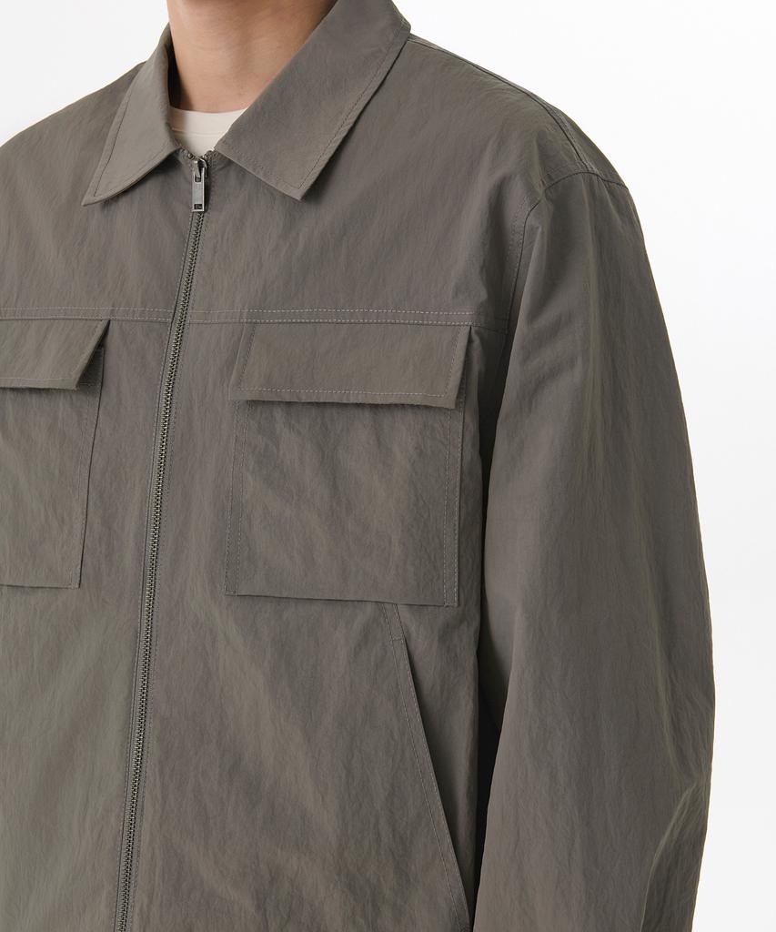 Musinsa Standard Nylon Crease Double Pocket Zip-Up Jacket [Khaki Grey]