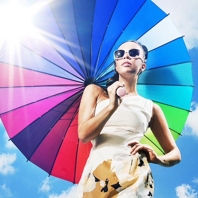 Радужный зонт 24K с длинной ручкой — фото 4