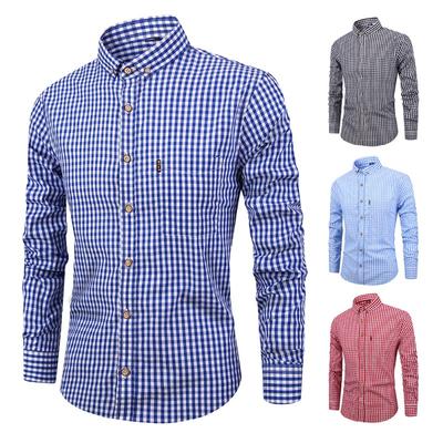 Meilleure Vente Transfrontalière Chemise à Carreaux Manches Longues 100% Coton pour Homme, Chemise Décontractée Classique à Boutons Vichy Gingham