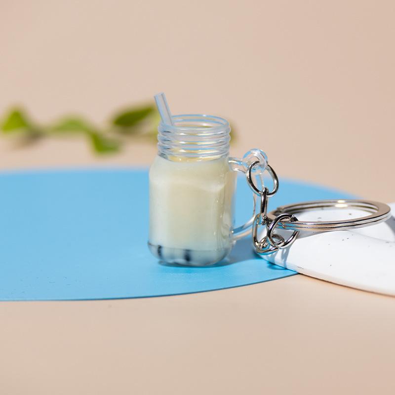 Simulation Milk Tea Cup Keychain Creative Bag Pendant Small Gift for Tea Shops Couple Family Keychain Pendant