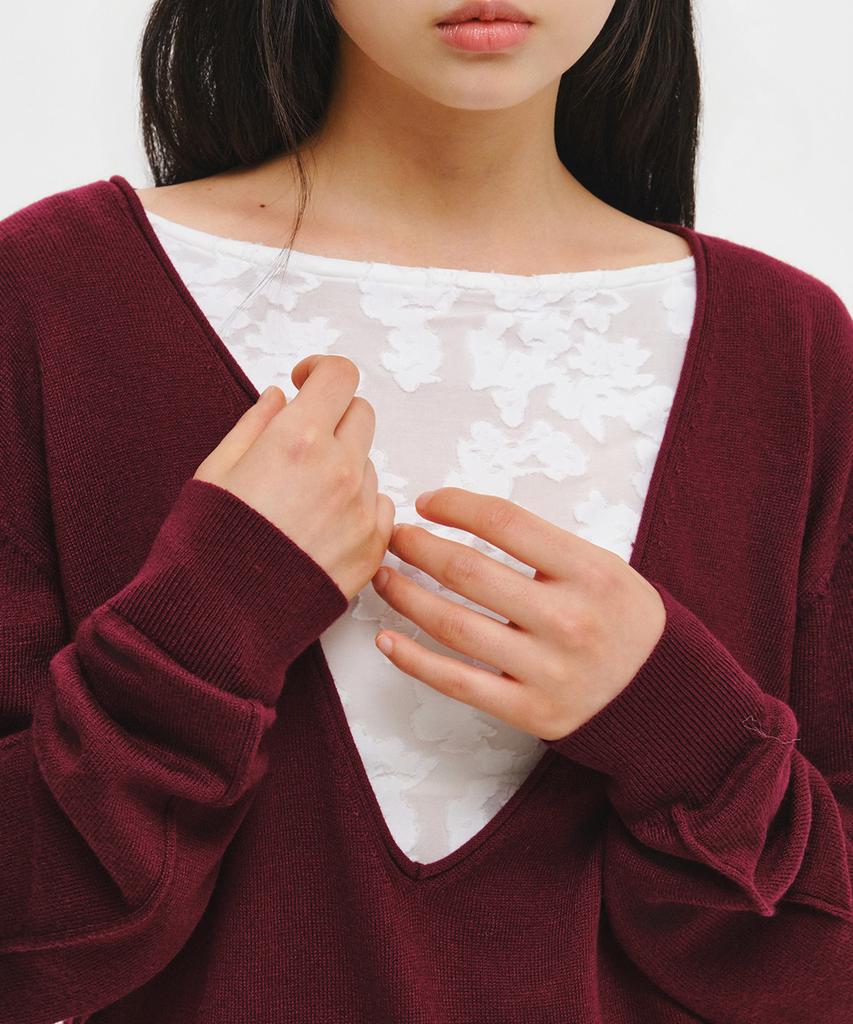 GENERALIDEA [Eunsu'S Pick] Deep V-Neck Loose Fit Knit Pullover [Burgundy] / Gf3Lkp506