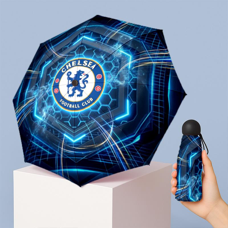 Chelsea FC Pattern Printed Mini 5 Folds 8 Ribs Compact Umbrella Windproof Waterproof Lightweight Portable Folding