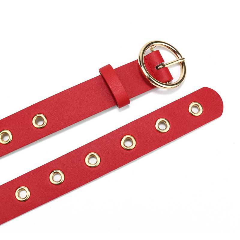 Women'S Belt Women'S Decorative Jeans Belt Round Buckle Hollow Air Eye Belt