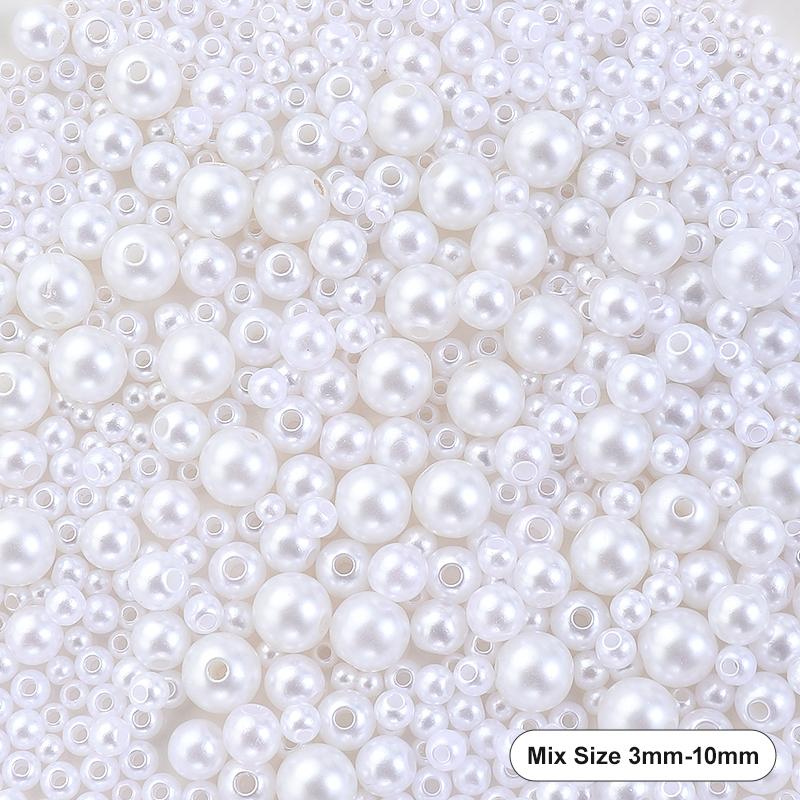 Mixed Size Acrylic Pearl Beads Round Tiny Craft Beads Loose Pearls for Jewelry Making DIY Craft Necklaces Bracelets 30g/pack