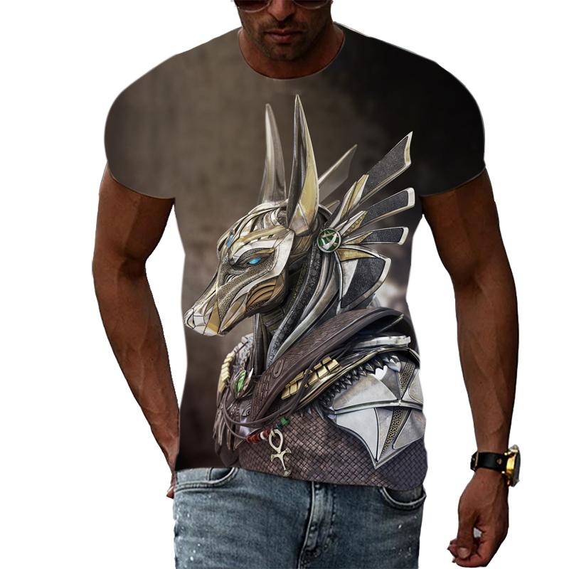 

Новые летние футболки с рисунком Анубиса для мужчин, модные индивидуальные популярные узоры, повседневные футболки с принтом, трендовая футболка в стиле хип-хоп M