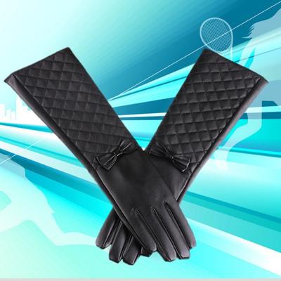 Women's Long Leather Gloves Leather Imitation Leather Bow Gloves Fashion Warm Performance Performance Wedding Dress Lengthened Gloves