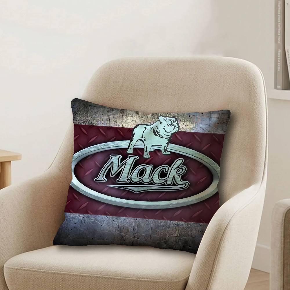 T-Truck Car M-MACKs Logo Pillow Covers Cartoon Sofa Decorative Home Double-sided Printing Short Plush Cute Cushion Cover