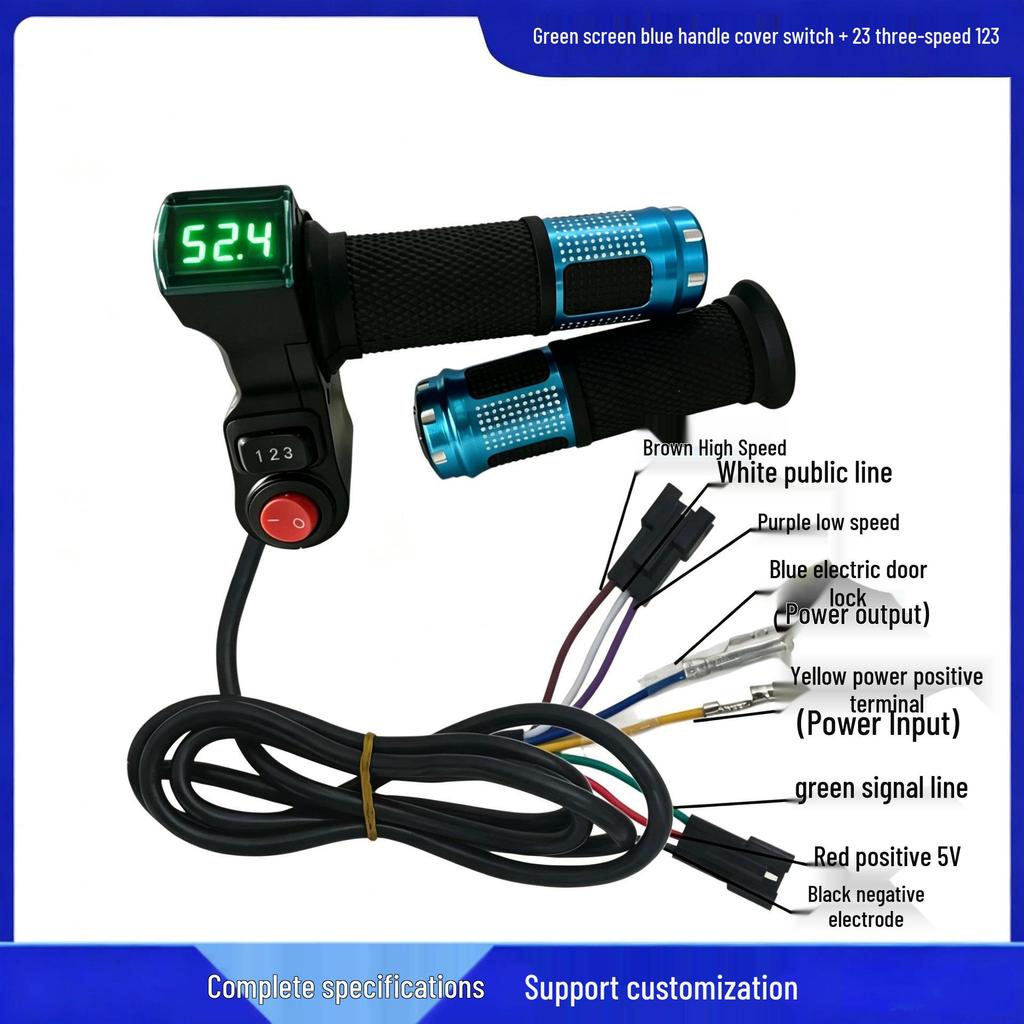 Green Screen 3-Speed Voltage Display Electric Bicycle Throttle Grip 123V