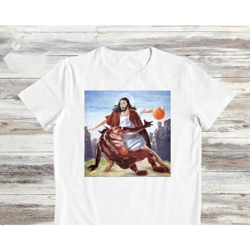 JesS Jugando Camiseta De Baloncesto Camiseta GrFica Negra Con Cristo En Capa Roja Hooping Vs Monster Epic Scene DiseO S