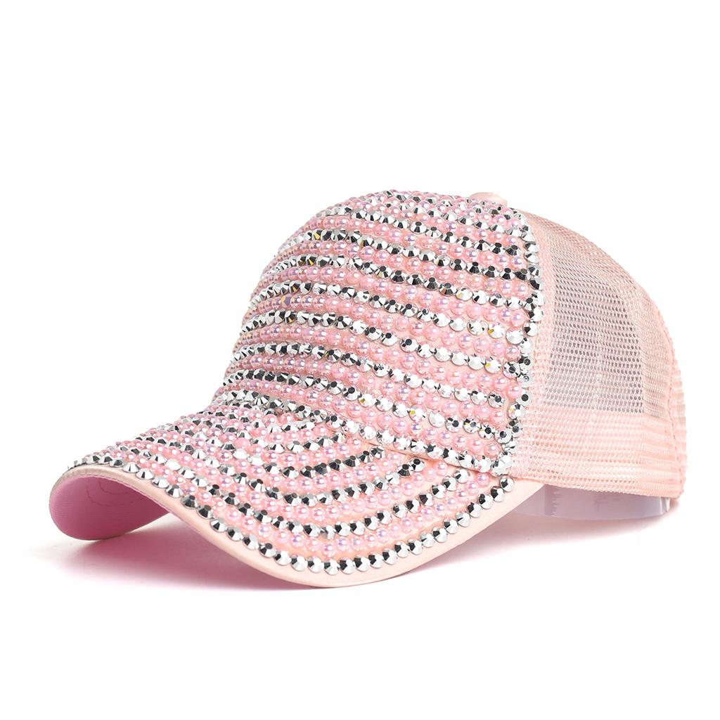 Baseball Cap Women Full Rhinestone Beads Mesh Cap Street Fashion Snapback Hats Casual Party Hip Hop Kpop Dance Cap Men Summer