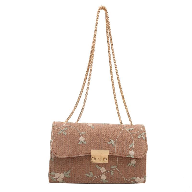 Straw Small Square Bag, Fashionable Shoulder Bag, Textured Chain, Women'S Bag, Foreign Style Lace Woven Armpit Bag.