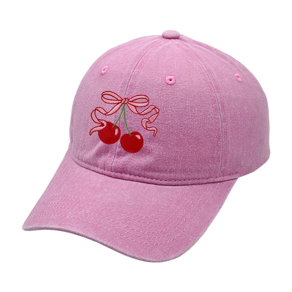 Cotton Baseball Caps with Cherry Bowknot Print Adjustable Size Truckers Hat For Sun Protections Women Teens Daily Wear