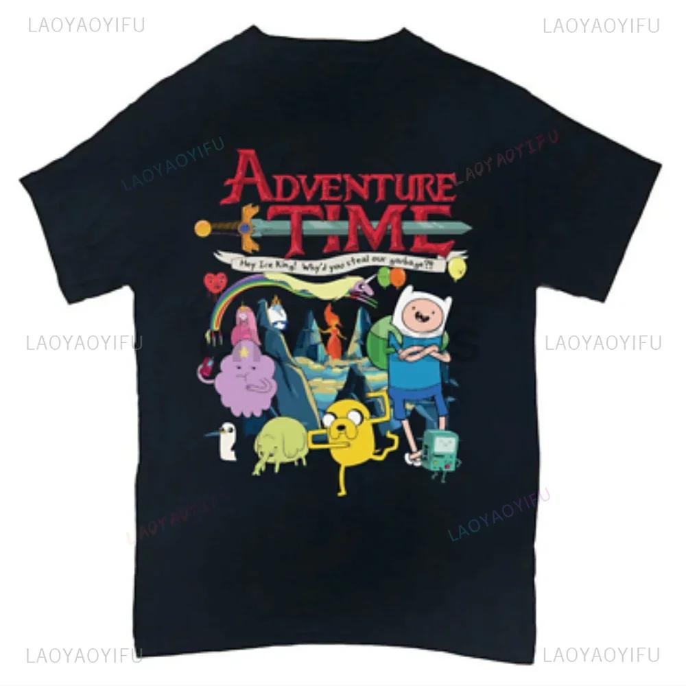 Funny Cartoon Printing T Shirt Adventure Time Cotton T Shirt for Men and Women Casual Wear Classic Anime Graphic Man's T Shirts