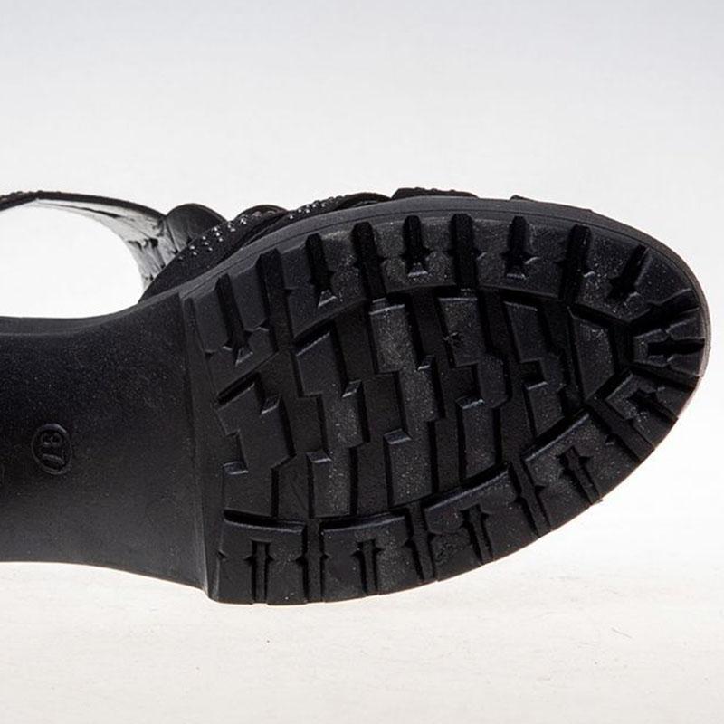 Black High Heeled Sandals Women's Peep Toe Rhinestone Design Retro Roman Style Thick Sole Waterproof Platform Summer