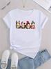 Women's Christmas Cartoon Print Casual T-Shirt Harajuku Sleeve Casual Women's Tshirt Clothing Street Tops Tees Aesthetic Clothes