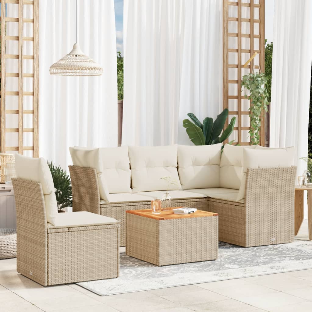 Vidaxl 6-Cz. Garden Furniture Set With Cushions, Beige, Poly Rattan