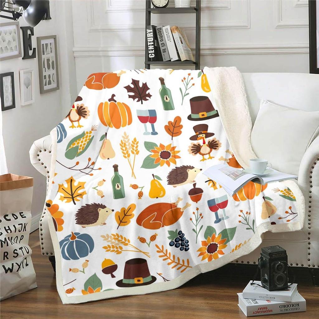 Boys Thanksgiving Gnome Throw Blanket Fall Maple Leaf Flannel Blanket,Pumpkin Farm Harvest Fleece Blanket Rustic Farmhouse Decor