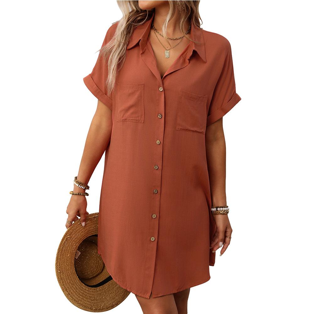 Summer Women's Short Sleeved Striped Cotton Linen Mid Length Shirt for Women Long Shirts