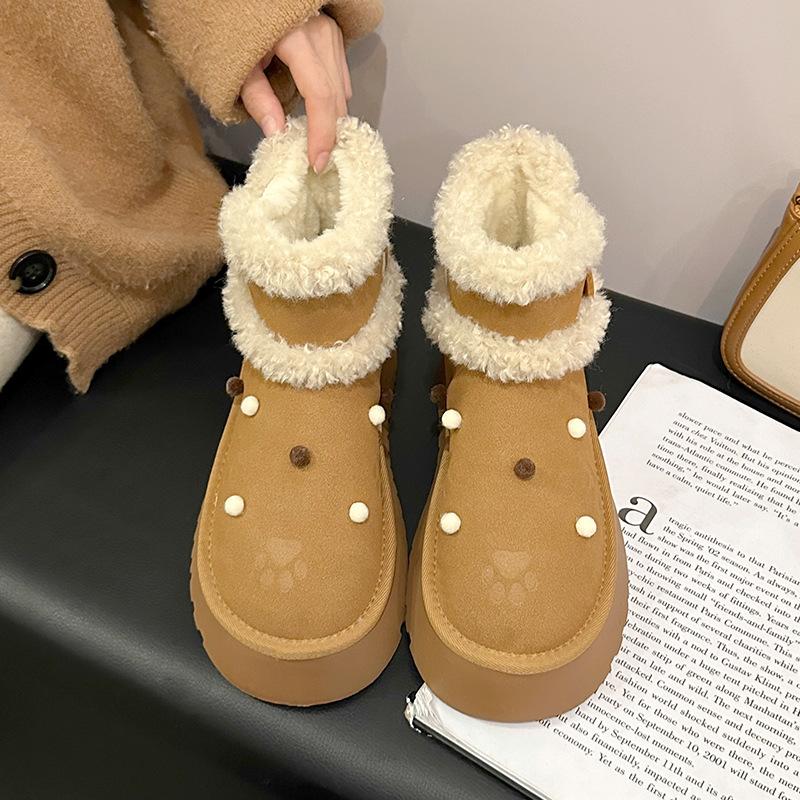 Thick and Cute Fluffy Warm Thick-soled Snow Boots Women's 2025 New Winter Northeast Piled Thickened Cotton Shoes