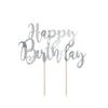 Cardboard Cake Topper Happy Birthday Metallic Silver 22.5 Cm - Silver