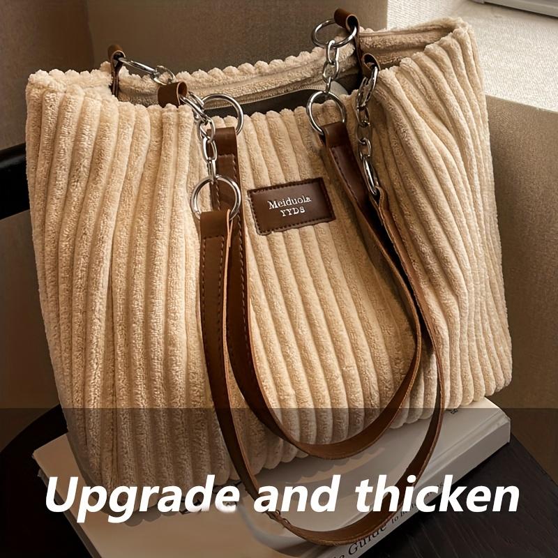 Vintage Corduroy Solid Color Shoulder Bag, Suitable for Autumn and Winter Seasons, Large Capacity, Lightweight Ideal for Shopping, Travel