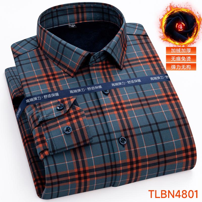 

Men s Winter Fleece Lined Plaid Shirt Warm Stretch Long Sleeve Business Casual Wrinkle-Free Thermal Shirt M