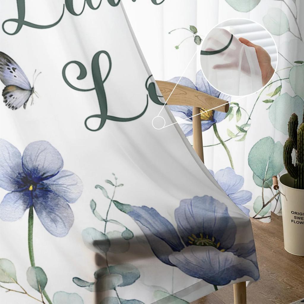 Ins Style Eucalyptus Tulip Flowers Leaves Sheer Curtains For Living Room Bedroom Tulle Curtain For Kitchen Voile Blind Curtain