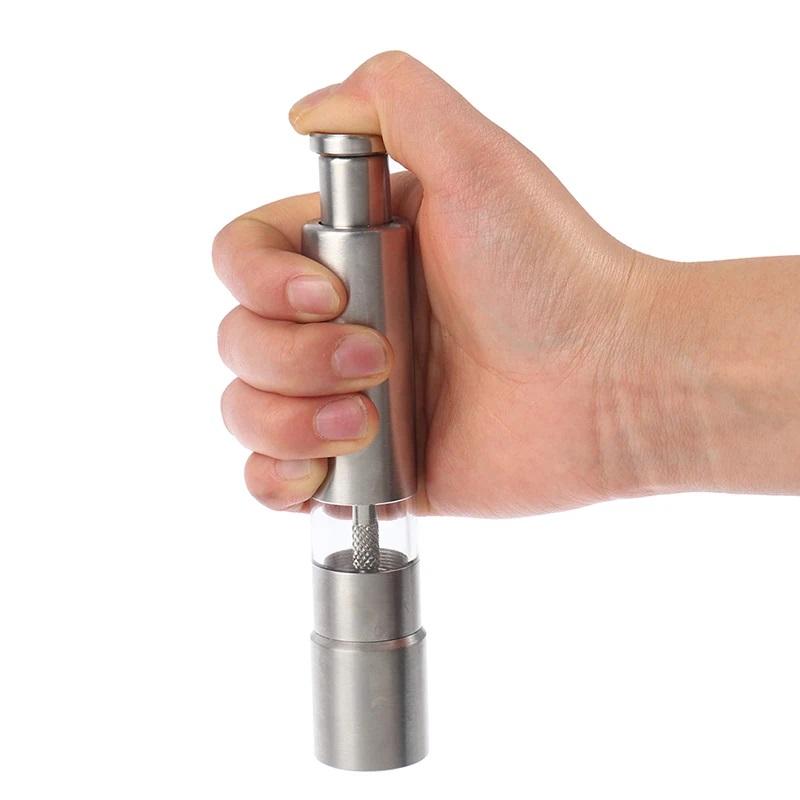 Gingira Stainless Steel Press Pepper Grinder Multi-purpose Grinder PortableThumb Push Salt Pepper Spice Grinder Mill