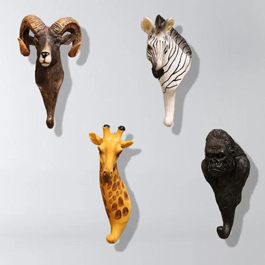 1 Pcs Retro Animal Model Decorative Hooks For Home Door Back Wall Hanging 3D Wall Art Resin Crafts