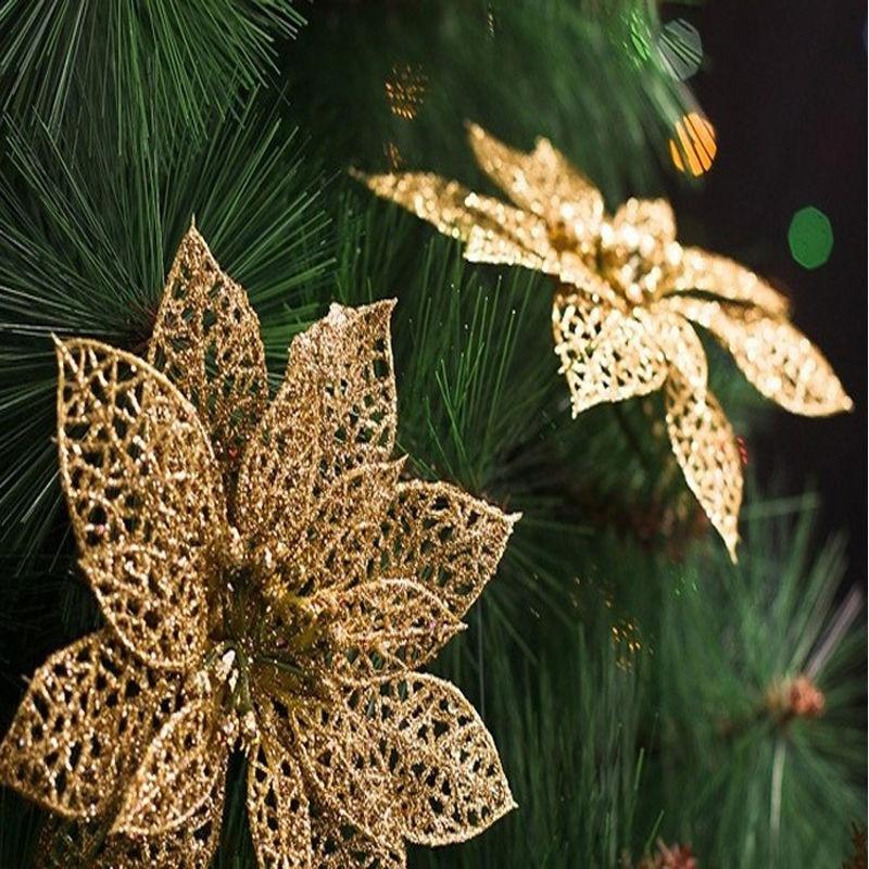 4Pcs/10pcs Hollow Xmas Flowers Artificial Christmas Hollow Flower For Christmas Tree Decorations Orna