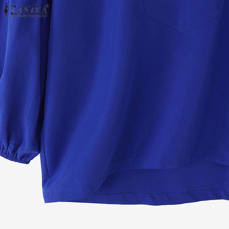 ZANZEA Women Casual V-Neck Solid Color Loose 3/4 Sleeve Blouse