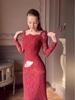 Europäisches & Amerikanisches Retro-Spitzen-Meerjungfrauenkleid: Herbst 2025 Edition, Langarm-Langrockkleid.