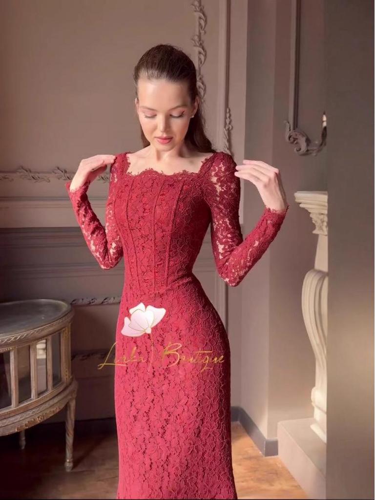 Europäisches & Amerikanisches Retro-Spitzen-Meerjungfrauenkleid: Herbst 2025 Edition, Langarm-Langrockkleid.