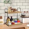 2-Tier Farmhouse Coffee Bar Organizer, Wood & Metal Countertop Shelf for Kitchen & Bathroom, Rustic Display Tray for Mugs